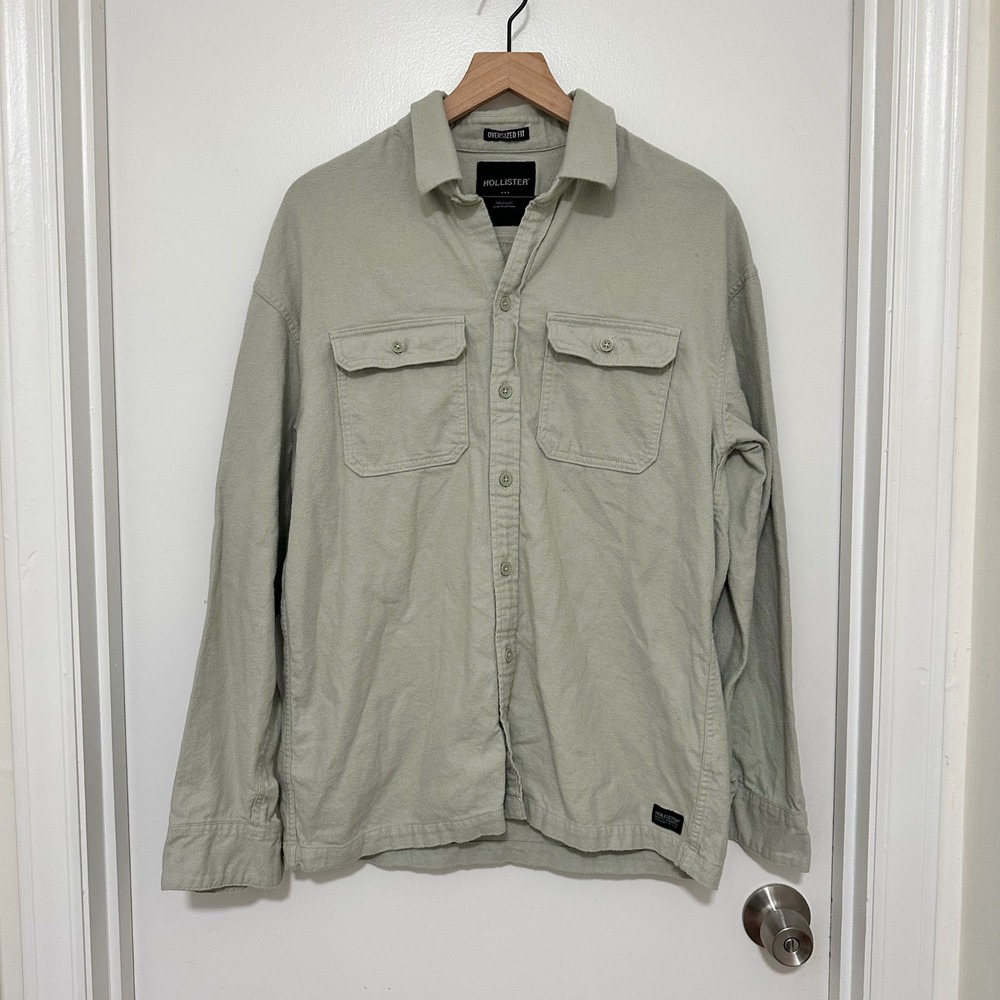 Hollister | Men's‎ Sage Green 100% Cotton Long Sleeve Button Down Shirt, Size M